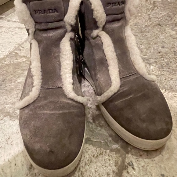 Prada Gray Suede Shearling Boots - Picture 1 of 8